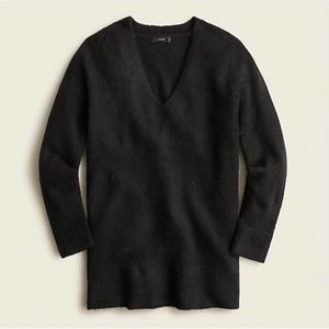 J. Crew Stretch-Wool Blend V-Neck Tunic Sweater Long Pullover Black